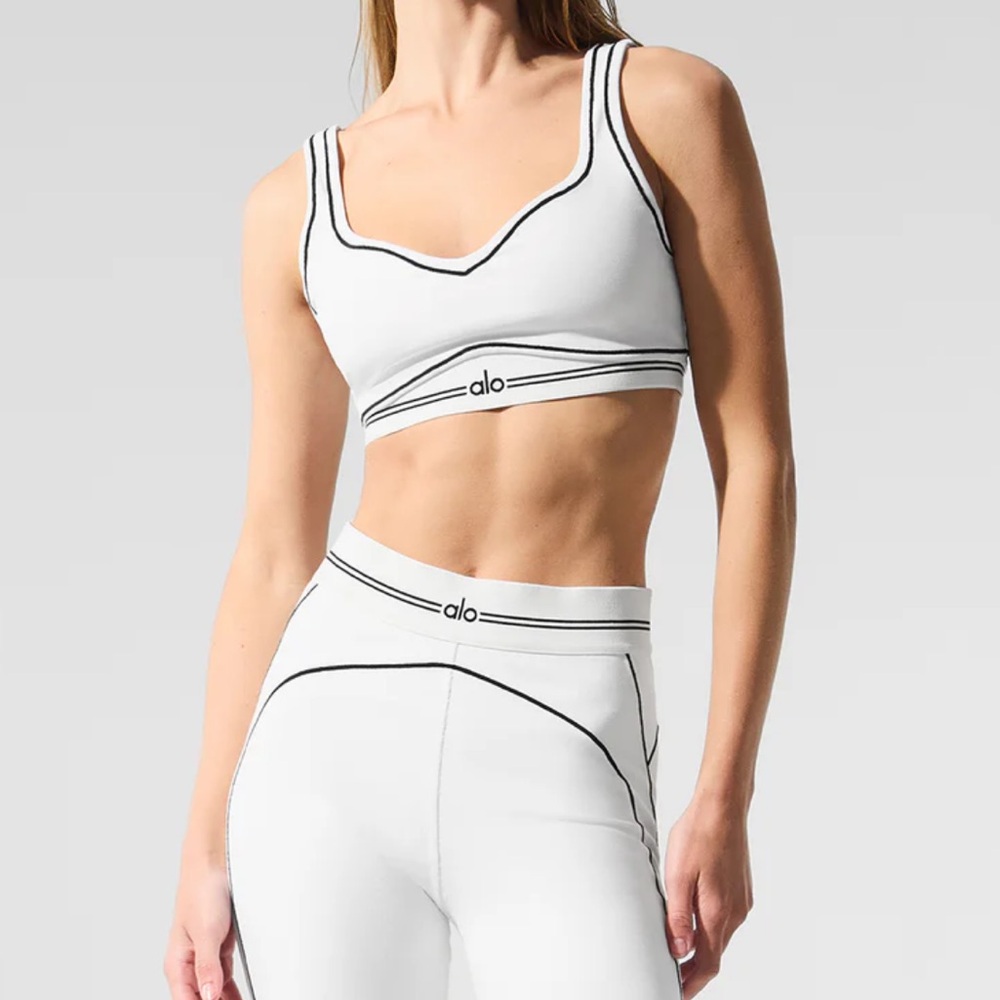 ALO Yoga White Sports Bra with Black Accents